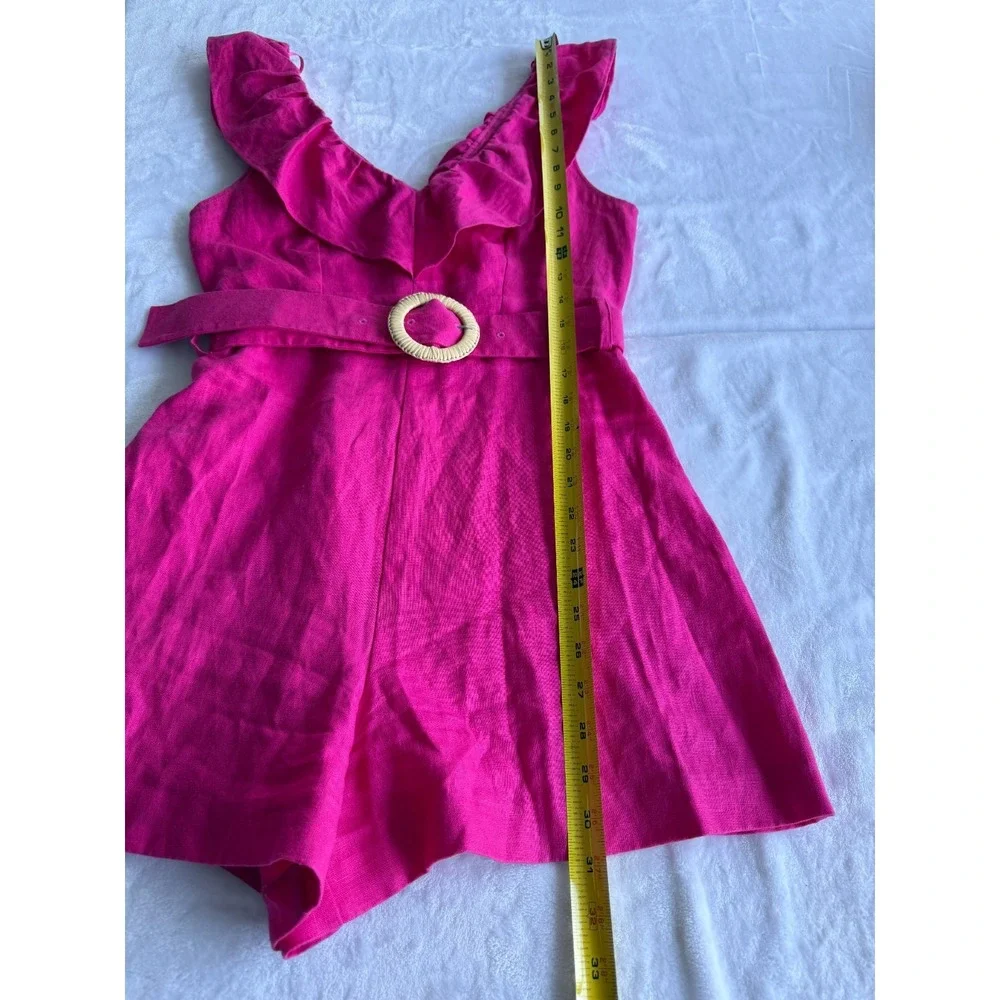 Mango MNG Pink Linen Ruffle‎ Romper S Tropical Vacation Barbiecore Boho Romantic